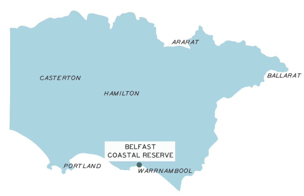 Map of the Glenelg Hopkins region, indicating the location of Belfast Coastal Reserve.